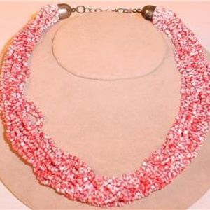 VTG HAND CRAFTED CHUNKY PINK SEED BEAD NECKLACE